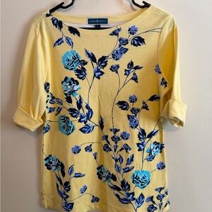 Karen Scott Yellow and Blue Floral Long Sleeve Top